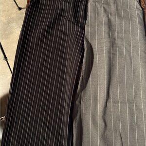Women Pinstripe Suit Pants - Black and Gray